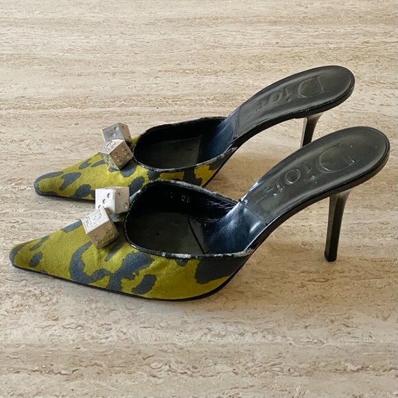 Vintage Dior Gambler Leopard Canvas Dice Mule Heels - Picture 2 of 10